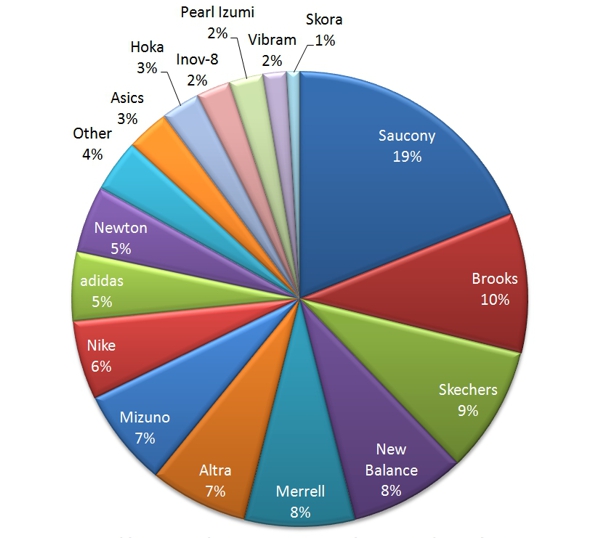 Runblogger 2013 Top Road Shoe Reader Survey - Brand Share of Votes