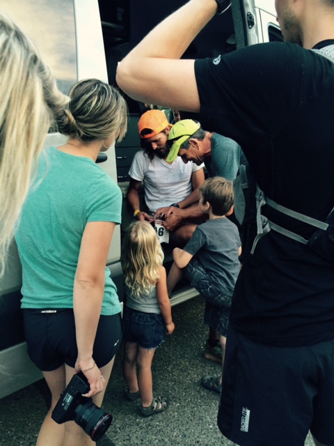 My awesome family/crew taking care of me as I got into Forest Hill.  This kids had all kinds of questions and were filling me in about their day.  Photo - Sue Henry