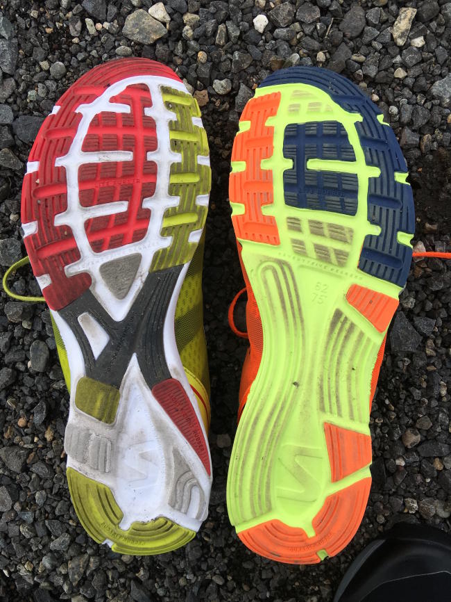 Speed 3 on the right in this picture. Less outsole coverage but holds to the same overall design. I thought the lack of medial heel rubber would be an issue, but because of the lower stack height and good flexibility it has not been noticeable.